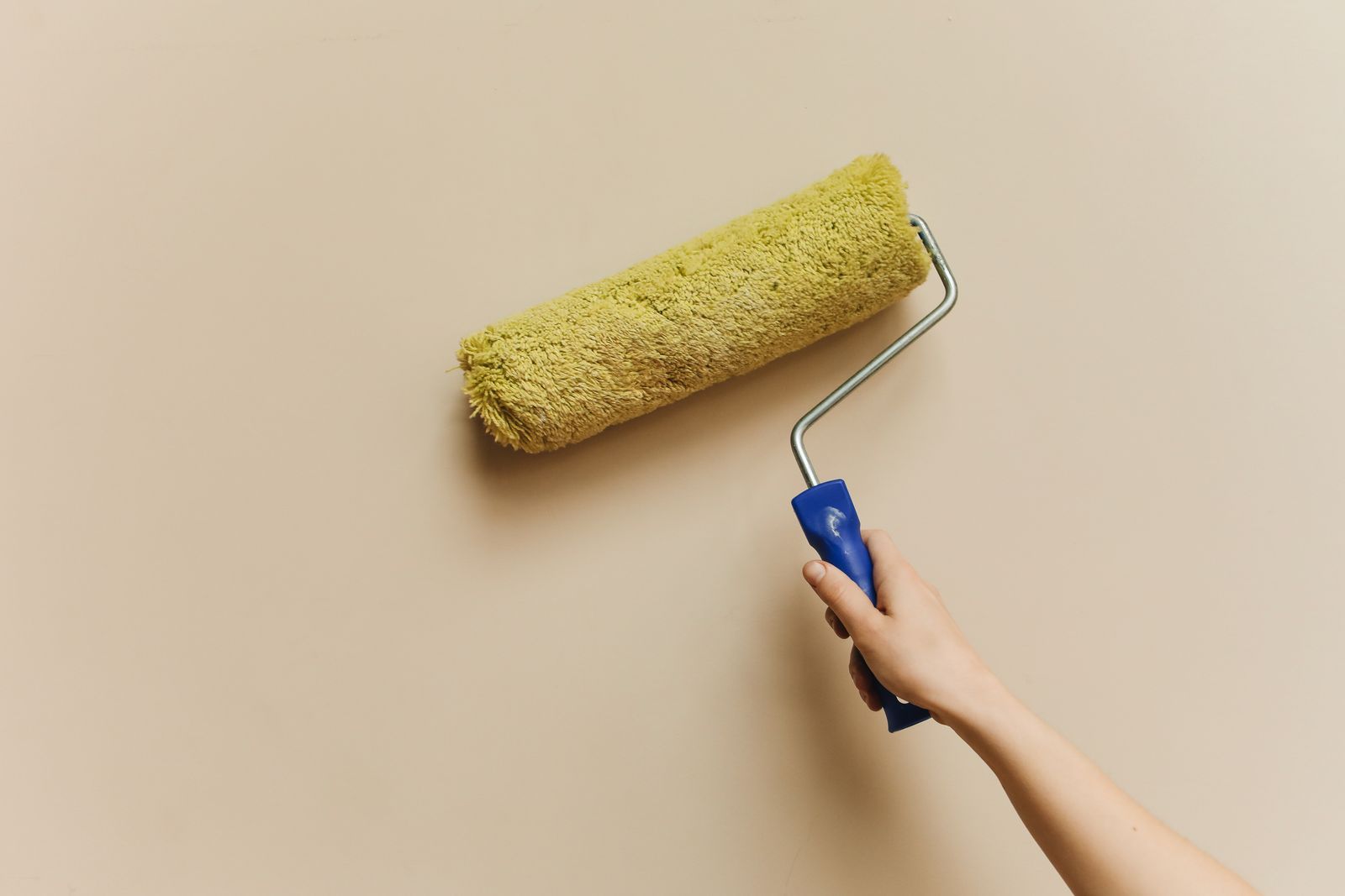 A paint roller applying a smooth fresh coat to a wall